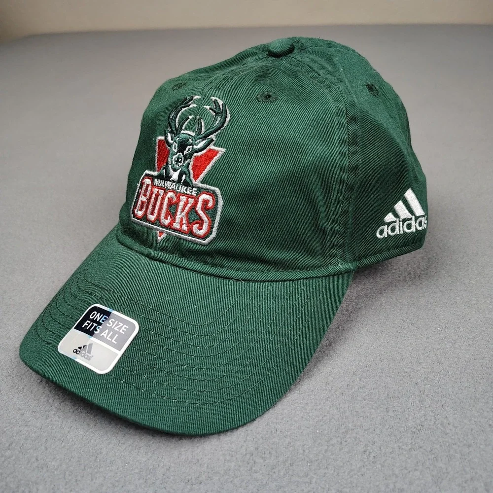 New Milwaukee Bucks Adidas Hat Green Adjustable Slouch Dad Baseball Cap NBA OSFM